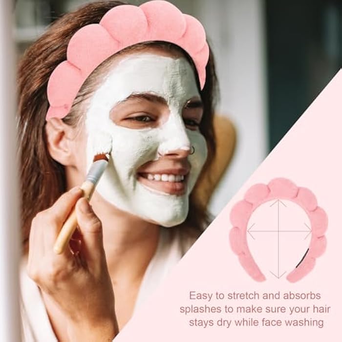 ACO-UINT 3 Pack Spa Headbands for Washing Face, Skincare Headbands Makeup Headband Sponge Face Wash Headbands, Terry Cloth Headbands Puffy Hair Band for Washing Face - Image 4